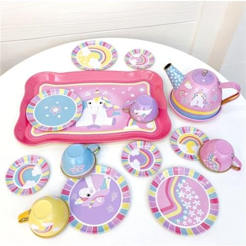 Simulation Iron Tea Set Toy Puzzle Pretend To Play House Cartoon Afternoon Tea Set Kitchen Teapot Toy Girl Fun Birthday Gift