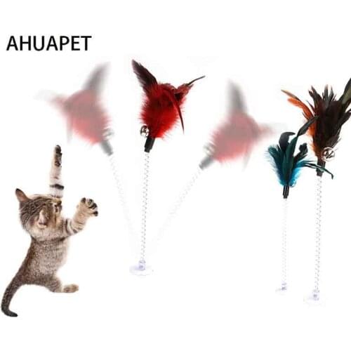 Kattenspeeltje Kat Speelgoed Giochi Gatto Cat Toy Feather Cat Play Teaser Bottom Sucker Stick Interactive Pet Products Spring