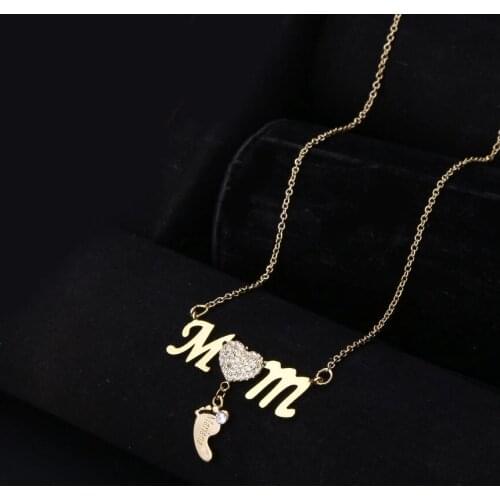 DUOYING Mom Footprint Custom Necklace Personalized Pendant Zircon Necklaces Gold & Silver Inlay Necklace with Footmarks for Gift