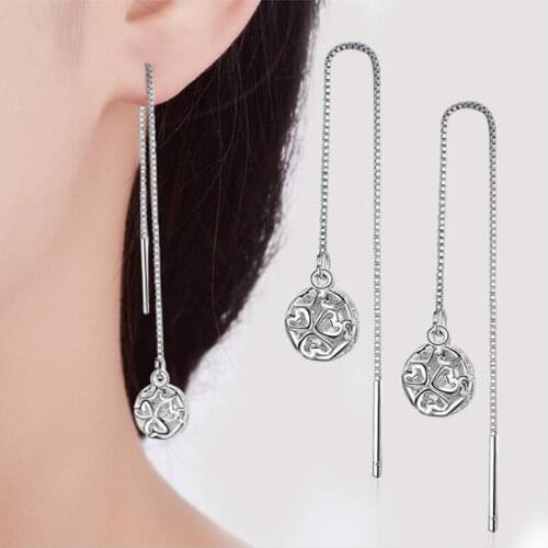 KOFSAC New Charm 925 Sterling Silver Earrings For Women Party Sweet Lovely Hollow Love Heart Ball Pendant Ear Line Jewelry Gifts