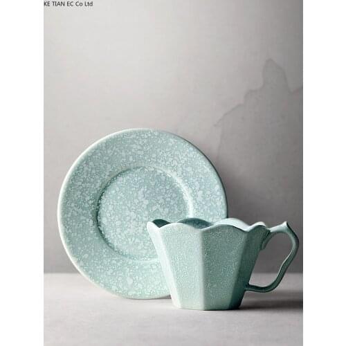 Creative Ceramic Flower Petal Coffee Cup with Saucer Japanese Retro Couple Mug Simple Home Office Afternoon Tea Tea Cup Handmade