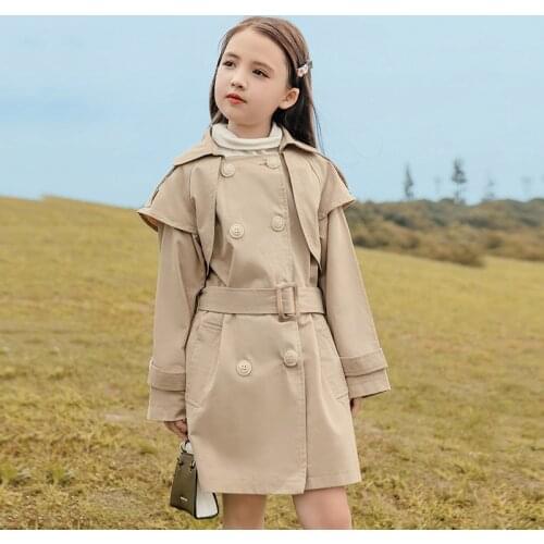 Girls Long Jacket Solid Kids Coats for Girls Childrens' Jacket Spring & Autumn Long Sleeve Kids Clothing for 6 8 10 12 14 Years