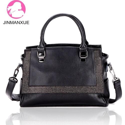Soft Leather Handbags Fashion Cowhide Handbags Diamond-Studded Messenger Bag Simple And Versatile Casual Shoulder Bags