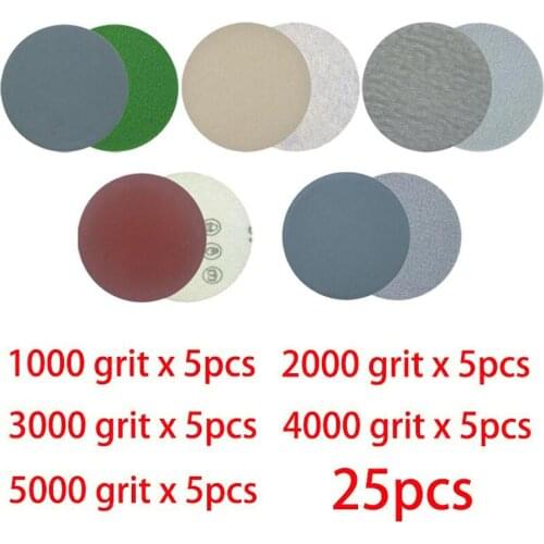 25PCS 3-inch 75MM Disc Flocking Sand Paper 1000 # 2000 # 3000 # 4000 # 5000 # Grit Wet Dry Use Sand Paper for Jade Car Polishing