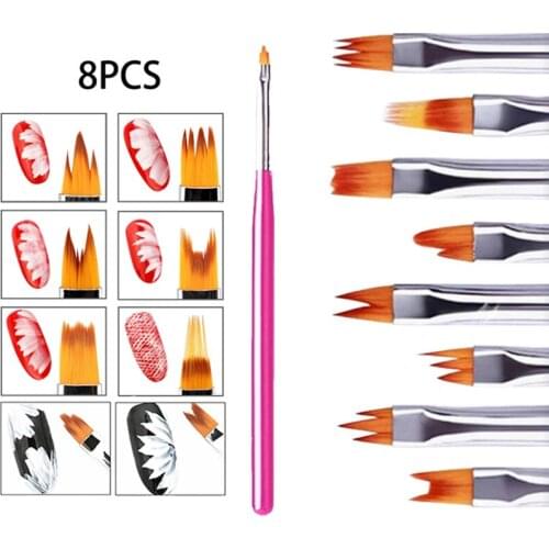 New Hot 8pcs Nail Bloom Flower Nail Art Brush Pen Gel UV Nail Painting Flower Drawing Pen SMR88