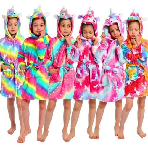 New Autumn Winter Children Sleepwear Robe Flannel Hooded Warm Bathrobe Kids Pajamas For Boys & Girls Lovely Cartoon Animals Robe