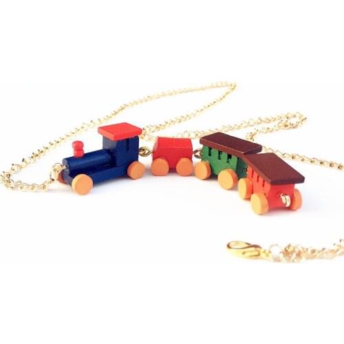 New Fashion Lovely Colorful Mini Train Long Chain Pendant Necklace Cool Cute Trendy Choochoo Necklace Children Gifts Jewelry