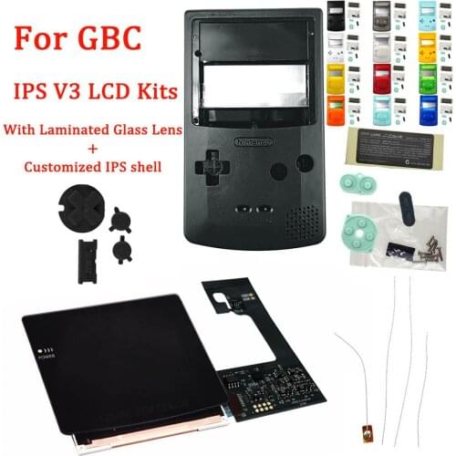 New IPS V3 Black Laminated LCD Screen Kits with Customized Housing Shell Sets for GBC high light brightness backlight LCD kits