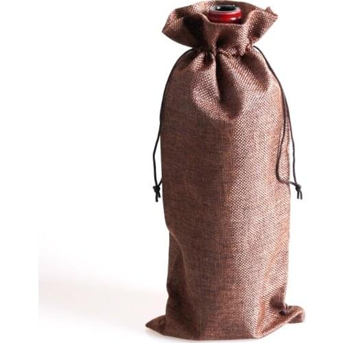 Wholesale 50pcs/lot Big Jute Bags 16x35cm (6.28"x13.7") Burlap Linen Champagne Red Wine Bottle Packaging Storage Bags 9 Colors