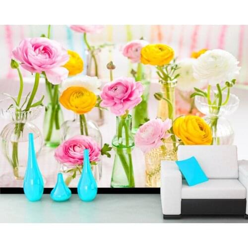 Papel de parede Ranunculus Vase Flowers 3d wallpaper mural for living room tv sofa wall bedroom kitchen wall papers home decor