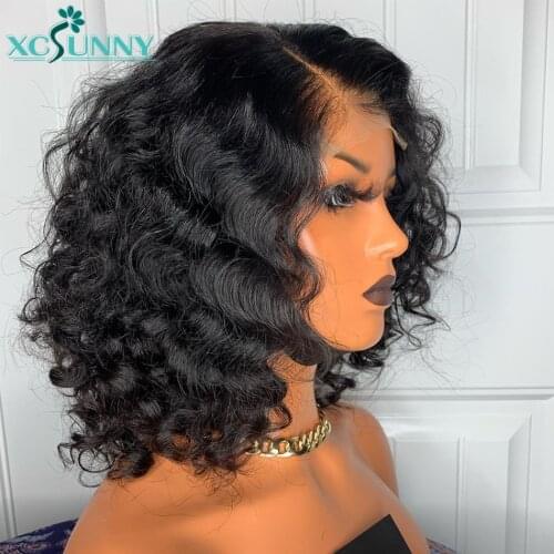 Short Curly Human Hair Wig 5x5 Silk Scalp Top Wig Brazilian Remy Hair Pre Plucked 13x4 Bob Frontal Wigs xcsunny