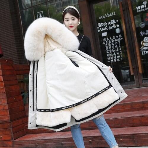 Parkas winter natural hooded Fox Fur Large Collar Detachable rex rabbit Fur Jacket 2019 New Long outerwear trench jacket coats