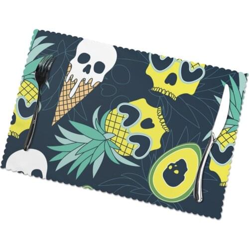 Tableware Pad Placemats 6 Pcs Table Mat Non-Slip Skull Of Hilarious Pineapple Ice Cream Avocado Placemats for Dining Table