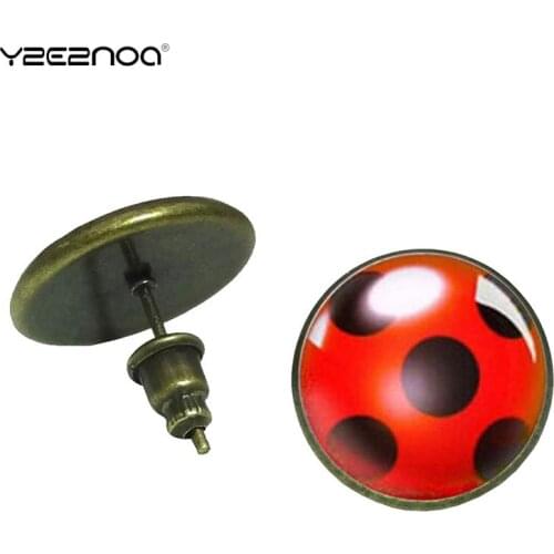 Ladybird Stud Earrings Glass Circle Animal Earrings For Women Party Gift Ear Jewelry Glass Cabochon Ear Studs