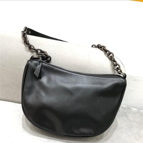 Women Chain Shoulder Bag Genuine Leather Subaxillary Handbags Design Luxury Hand Bag Fashion Simple Half Moon Daily Lady Tote