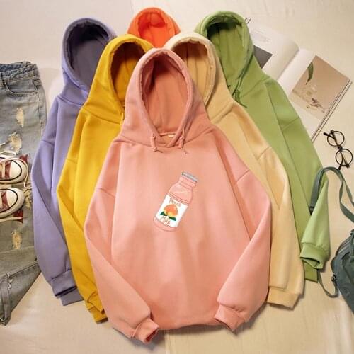 Peach Milk Hoodie Warm Oversized Friend Clothes Sweet Long Sleeve Hoodie Pullover Harajuku Sweatshirts Cute Womens Winter Tops