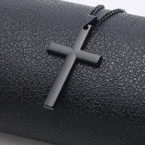 Vintage Christian Jesus Bible Cross Necklace Black Prayer Collar Mens Pendant Jewelry Necklace