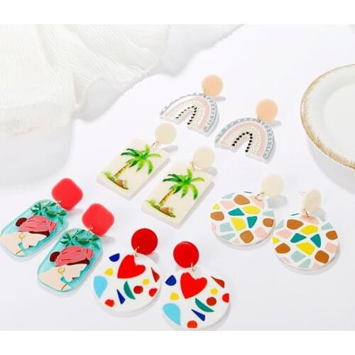Womens Earrings Fashion Cute Bohemian Small Fresh Geometric Color Pendant Pendant Trend Acetate Fiberboard