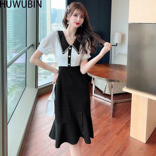 2021 Summer Fashion New Womens Unique Net Yarn Nail Bead Lapel Single Breasted Temperament Slim Fishtail Split Dress