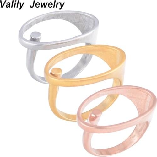 EdgLifU Hollow Ring Simple Matt Ege Shape Design Ring For Women Girls Stainless Steel Rose Gold Color Summer Rings Female