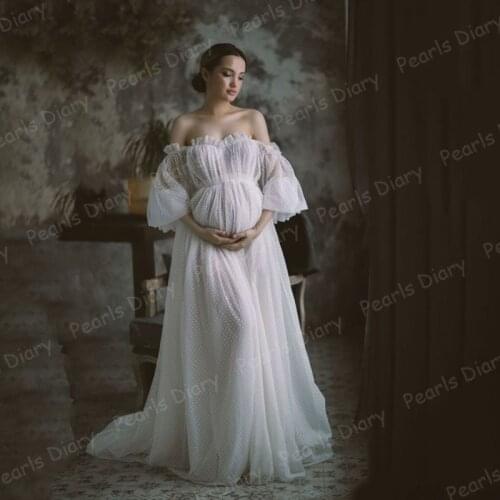 White Long Sleeves Turkish Evening Dresses For Pregnant Off the Shoulder Arabic Dubai Party Gowns Evening Wear Robe De Soiree