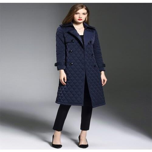 Winter Women Coat Diamond Keep Warm Jacket Down Cotton-padded Long Coat Female Jacket Parkas Double Breasted With Belt Hot sale