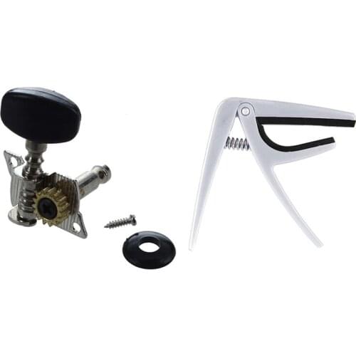 1 Set Ukulele Guitar Machine Heads 2R And 2L, Mounting Screws & 1 Pcs Quick Change Trigger Capo Key Clamp