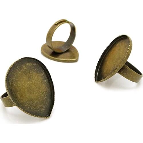 10pcs Antique Bronze Water-drop Ring Blank Jewelry Settings With Inner 13*18mm/18*25mm Tray For Cameo Cabochons