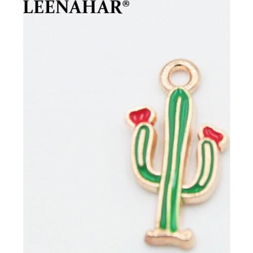 10pcs/lot Gold Small Enamel Cactus Charms Alloy Metal Pendants fit for Bracelet Earring DIY Fashion Jewelry Accessories 19*9mm