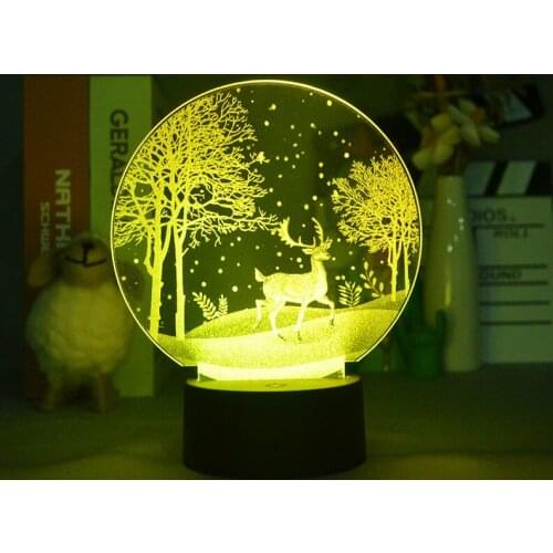 3D LED Night Light Sika Deer Kids Of Holidays Cute Room Decor Led Lamp For Home Interior Acrylic Illusion Table Decor Gift
