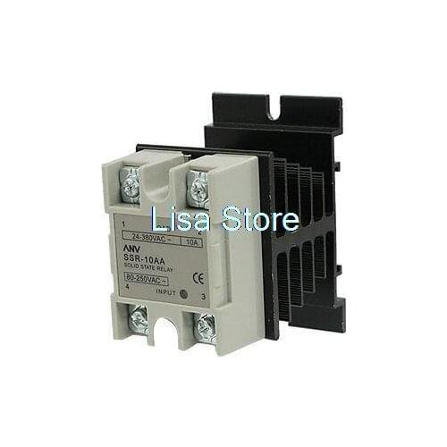 80-250V AC to 24-380V AC 10A SSR Solid State Relay w Aluminum Heat Sink