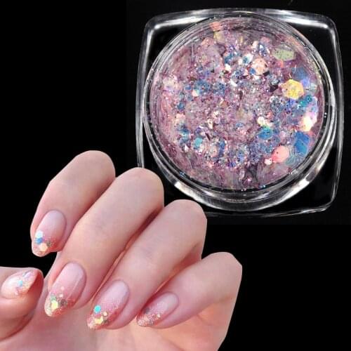RIKONKA Nail Mermaid Glitter Flakes Sparkly Hexagon 3D Colorful Sequins Spangles Polish Manicure Nails Art Decorations