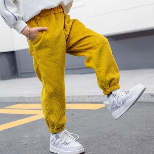 Childrens Pants Autumn And Winter Boys And Girls Corduroy Plus Velvet Warm Solid Color Casual Trousers For 4-10 Years Old