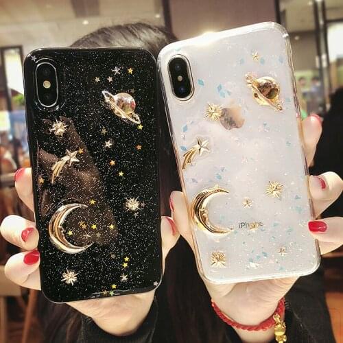 Luxury Planet Moon Star Glitter Bling Soft TPU Gel Clear Phone Case For iPhone 11 12 Pro Max 12Mini 7 8 Plus XR X XS Back Cover