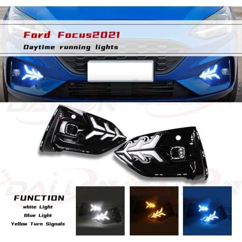 DRL Car LED Daytime Running Light Fog Lamp with Turning Yellow Signal style Relay For Ford Focus 2019 2020 2021 Car Accessories