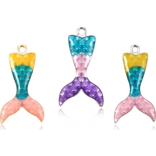 5pcs Enamel Mermaid Tail Alloy Charm Multicolor Necklace Pendant DIY Handmade Ear Drop Lovely Women Jewelry Finding AC228