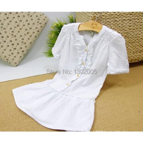 Baby Girls Cotton Summer White Dress Girls Short Sleeve White Dress Kids Solid White Dresses Summer Clothing