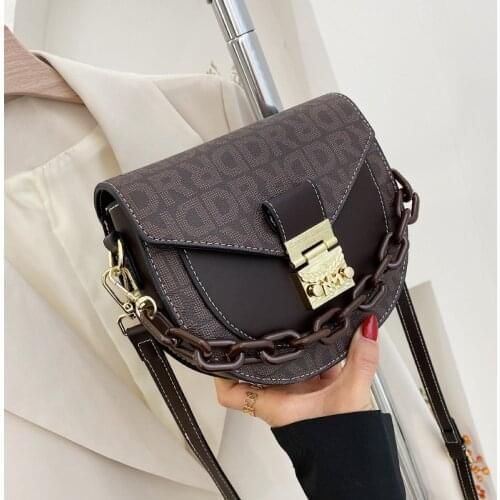 Luxury Lady Saddle Bags Coffee INS Designer Brand Womens Handbags Crossbody Bags Retro Letter Printed Chain Lock Leather Bags