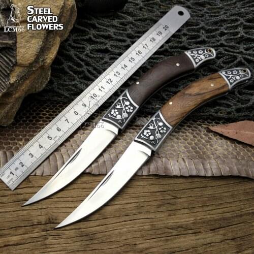 LCM66 Folding knife Tactical Pocket Knife Steel Blade Wood Handle Titanium Survival Knives Huntting Fishing Tool fruit knife