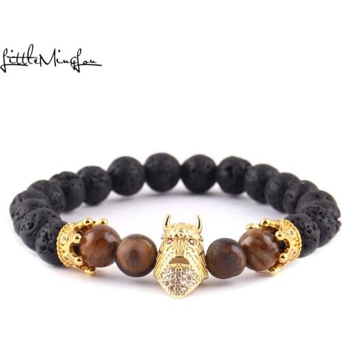 Little MingLou Luxury pave CZ Sparta Warrior helmet & Crown bracelet men beads skeleton bracelets & bangles for men jewelry