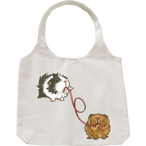 Fashion Simlple Cartoon Shopping Bag Guinea Pig Print Canvas Totes Cotton Women Girls Cute Harajuku Life Casual Pacakge New Tote