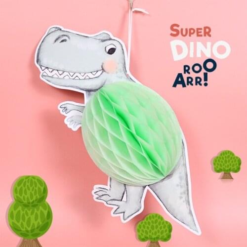 Cartoon Dinosaur Paper Flower Balls Poms Paper Honeycomb Balls Paper Lanterns Wedding Birthday Boys Nursery Hanging Decoration