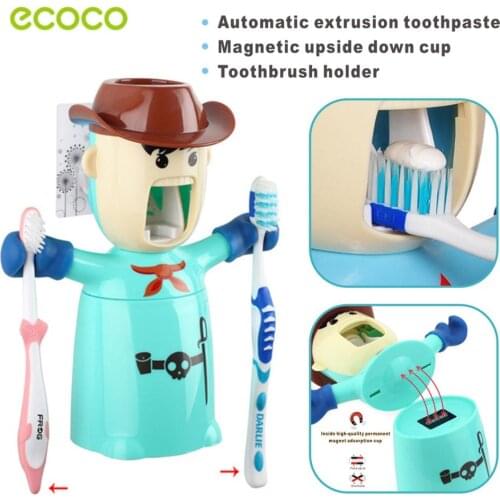 Wall Automatic Toothpaste Dispenser Children Tooth Brush Holder Toothpaste Squeezer Magnetic Upside Cup Bathroom Accessories Set