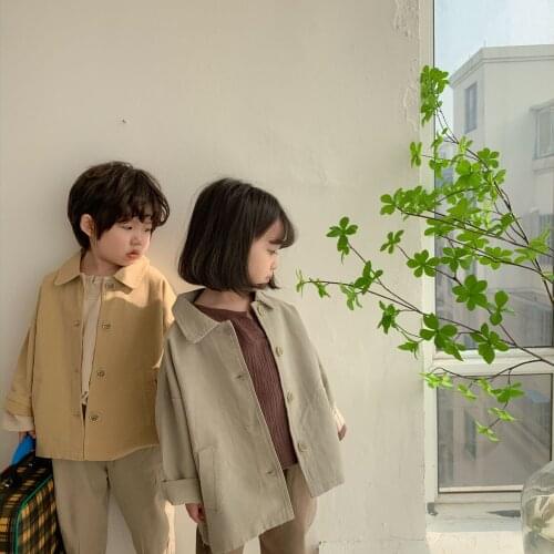 2021 boys' spring and Autumn New Korean mid length jacket childrens Japanese Lapel mid length jacket