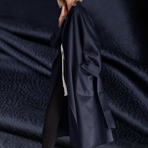 Pearlsilk Navy Blue Water Ripple Cashmere Overcoating Fabrics Materials Winter Women Overcoat Sewing Cloth Tailor Freeshipping
