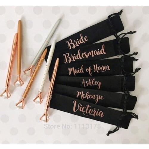 Personalize wedding bridesmaid names Diamond Pen Bridal Shower Favors, Birthday Bachelorette Party Favors gifts pens with bags