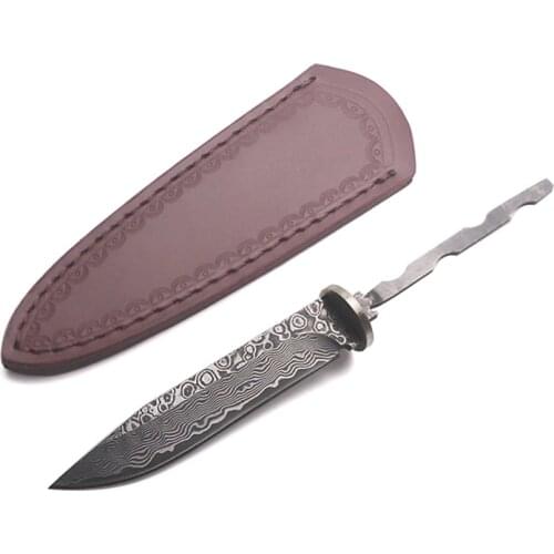 Dropship diy semi - finished manual straight knife forging damask Damascus Steel fixed blade knife camping knife With Leather