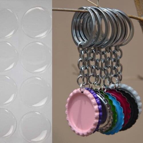 Mix DIY Key Chains: 50 Pcs Flattened Both Side Colored Bottle caps with holes and rings +50 pcs Clear Epoxy +50 pcs key chains