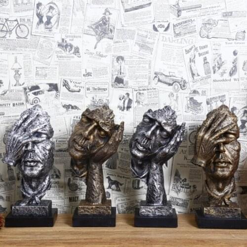 Resin Silence is Golden Mask Statue Abstract Sculpture Figurin Ornaments Craft Home Decoration Accessories