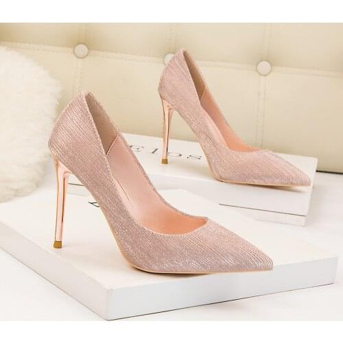 Pumps Women Shoes Ladies Wedding Shoes Shiny Woman Heels Gold Shoes High Heel Silver Bridal Shoes Fashion Pumps 2019 Plus Size